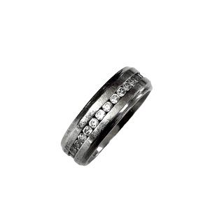 Titanium Wedding Ring Band with Channel Set Cubic Zirconia